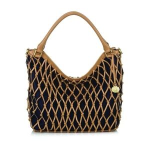 RARE Brahmin Huntington Collection Norah Convertible Hobo Leather Macrame Purse